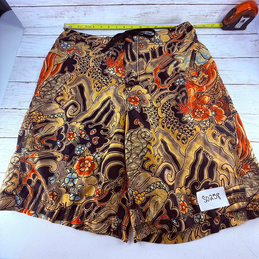 Hurley Mens Board Shorts Size 33 Japanese Tattoo Dragon Floral Print Swim Trunks
